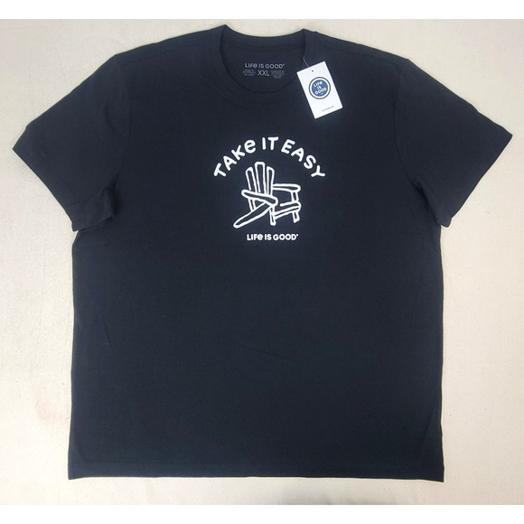 NWT Life Is Good Take It Easy T-Shirt Men’s XXL Black Graphic Short Sleeve Tee - Picture 1 of 7